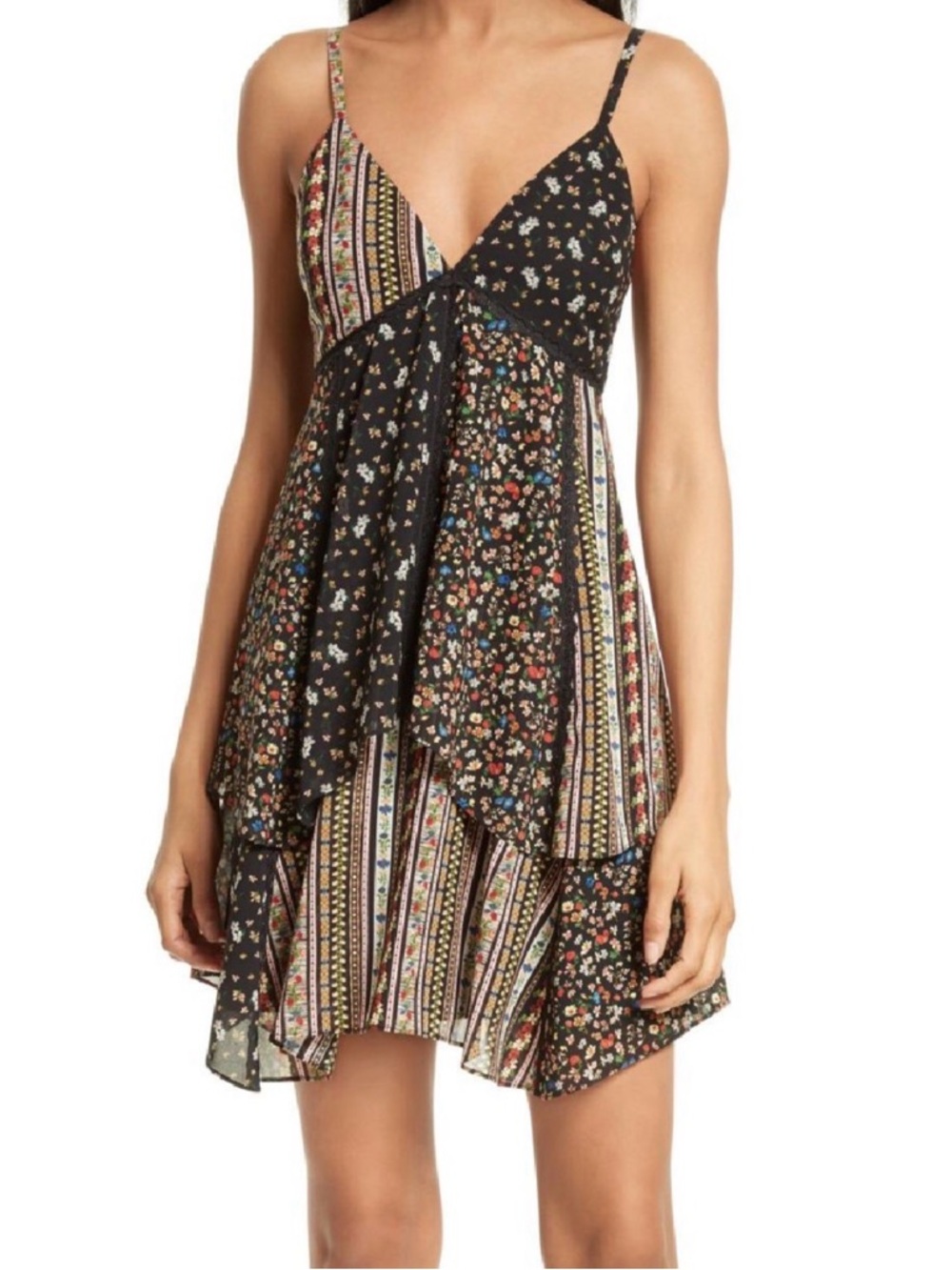 Alice + Olivia Black Floral Patchwork Mini Dress